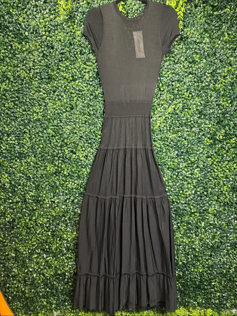 A.L.C. Black Short-Sleeve Tiered Maxi Dress